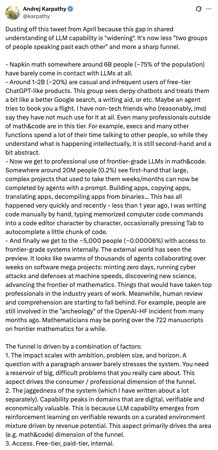 Andrej Karpathy X post, 2026-10-12